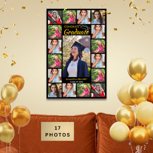 17 Foto-Collage Gratuliere Absolvent Schwarz und G Poster