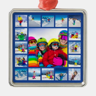17 Foto-Raster-Collage-Design Dunkelblau Ornament Aus Metall