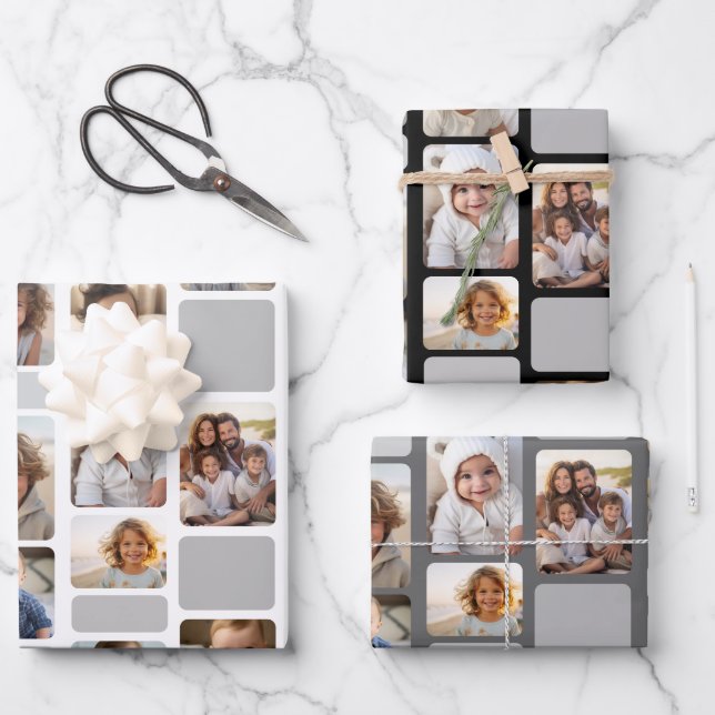 17 FotoCollage mit Mod-Muster - Grau Shades Geschenkpapier Set (Vorderseite)