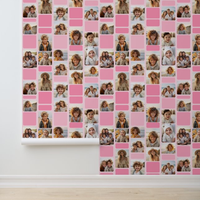 17 FotoCollage mit Mod-Muster - Pink-Farbtöne Tapete (Anwendung)