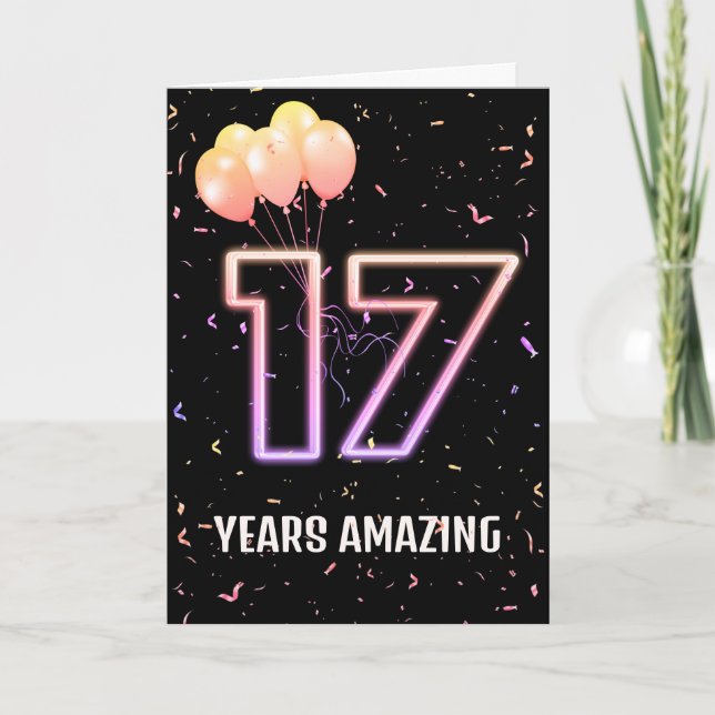 17. Geburtstag Ballons und Confetti Karte (Vorderseite)
