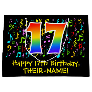 17. Geburtstag - Farbige Musiksymbole, Regenbogen Große Geschenktüte