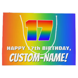 17. Geburtstag: Farbiges, lustiges Regenbogenmuste Große Geschenktüte
