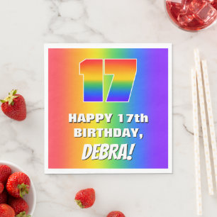 17. Geburtstag: Farbiges, lustiges Regenbogenmuste Serviette