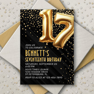 17. Geburtstag Gold Black Einladung