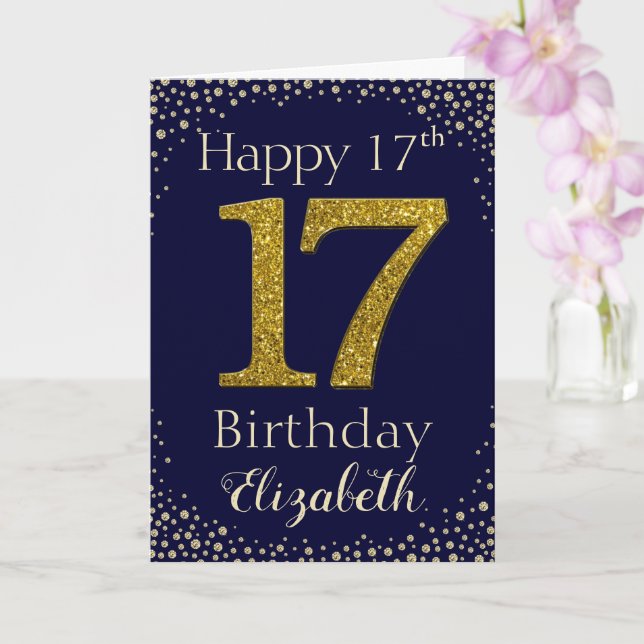 17. Geburtstag Goldene Glitzer-Karte Karte (Orchidee)