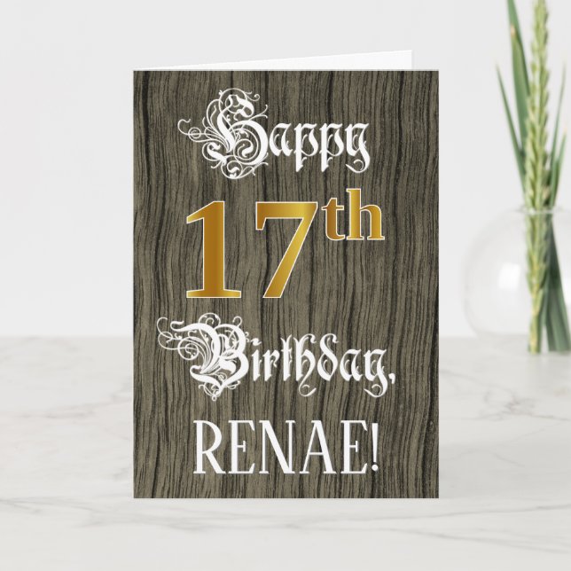 17. Geburtstag: Imitate Gold Look + Imitate Holzmu Karte (Vorderseite)