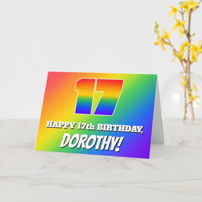 17. Geburtstag: mehrfarbiges Regenbogenmuster # 17 Karte (Gelbe Blume)