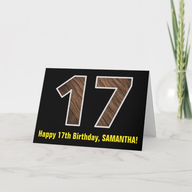 17. Geburtstag: Name + Imitate Holzkörnchen Muster Karte (Vorderseite)