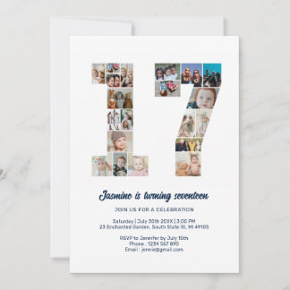 17. Geburtstag Nr. 17 Custom Foto Collage Einladung