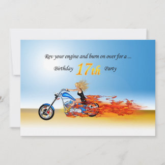 17. Geburtstag Party Einladung Flaming Motorrad