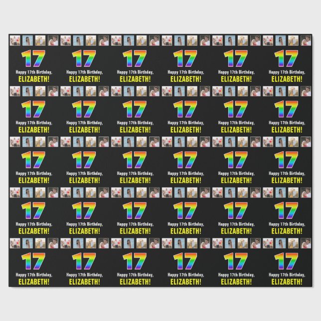 17. Geburtstag: Regenbogen "17"; benutzerdefiniert Geschenkpapier (Saum)