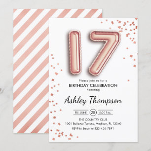 17. Geburtstag - Rose Gold Balloons Einladung