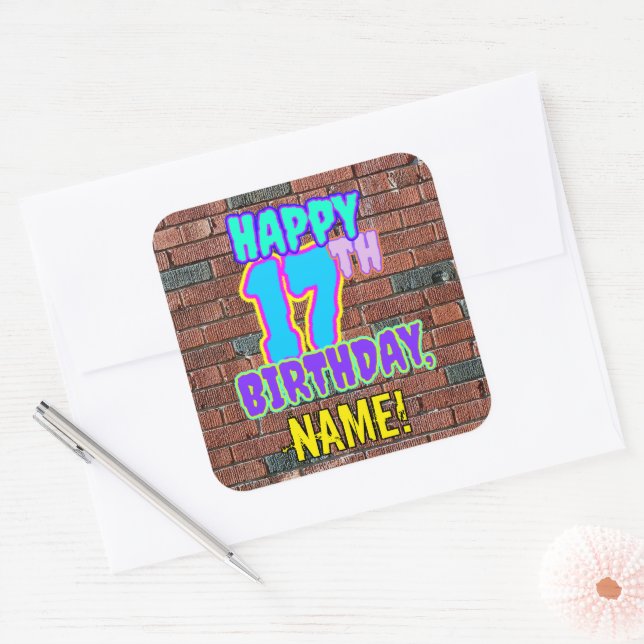 17. Geburtstag - Spaß, Urban Graffiti Inspiriert L Quadratischer Aufkleber (Umschlag)