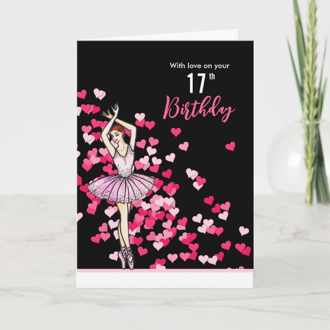 17. Geburtstag wünscht Ballerina rosa Kleid Karte (Vorderseite)