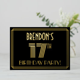 17. Geburtstagsparty — Art Deco Stil "17" + Name Folieneinladung
