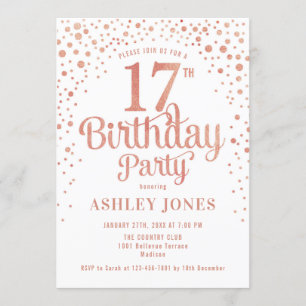 17. Geburtstagsparty - White & Rose Gold Einladung