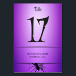 17 Halloween-Tischnummern Lila Spider Tischnummer<br><div class="desc">Halloween Hochzeitskarten mit großer beängstigender,  schwarzer Spinne und anpassbarem schwarzen Tischnummer,  wo man Brides und Grooms Namen und Hochzeitsdatum hinzufügen kann,  gedruckt auf lila Hintergrund. Diese Karte ist die Nummer 17 und Sie können andere Tischnummern in der Sammlung unten finden (Halloween Tischnummern Lila Spider).</div>