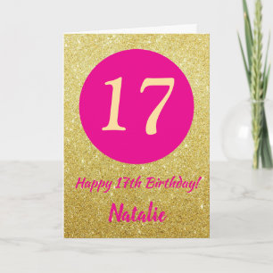 17. Happy Birthday Hot Pink und Gold Glitzer Karte
