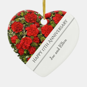 17. Hochzeitsfeier, Rotes Nelkenherz Keramik Ornament
