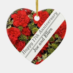 17. Hochzeitstag, Rote Nelken Keramik Ornament