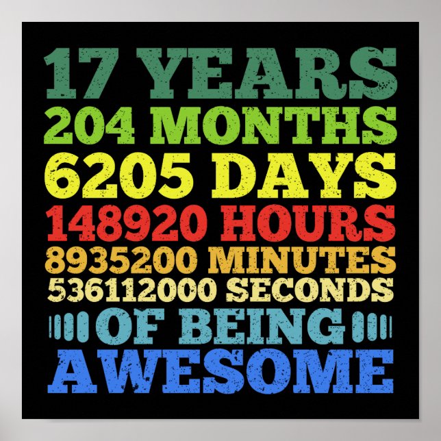 17 Jahre Vintag 17. Geburtstag 204 Monate Poster (Vorne)