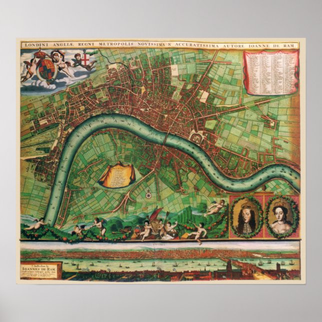 17. Jahrhundert Antique London, England Street Map Poster (Vorne)