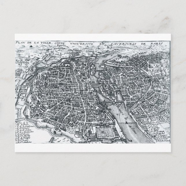 17. Jahrhundert Straßenkarte von Paris, Frankreich Postkarte (Vorderseite)
