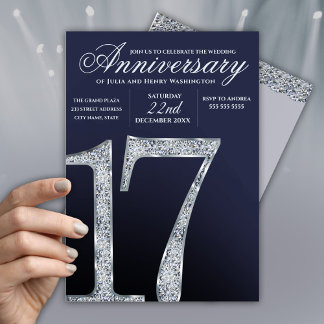 17. Jubiläum Diamant Silber Dunkelblau Jahre Einladung