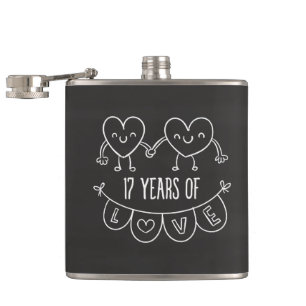 17. Jubiläum Geschenk Chalk Herzen Flachmann