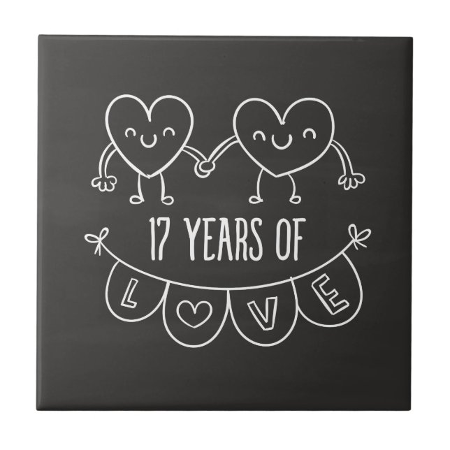 17. Jubiläum Geschenk Chalk Herzen Fliese (Vorderseite)