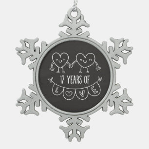 17. Jubiläum Geschenk Chalk Herzen Schneeflocken Zinn-Ornament