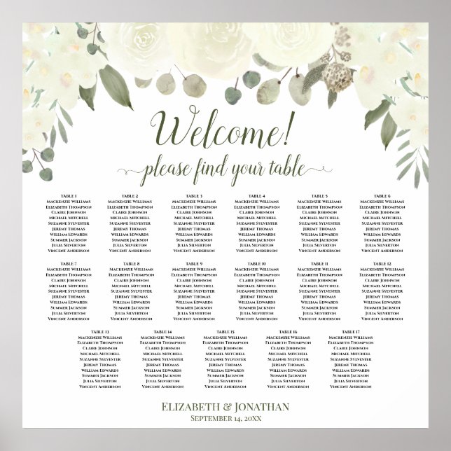 17 Tabelle Elfenbeinweiße Hochzeitskarte Poster (Vorne)