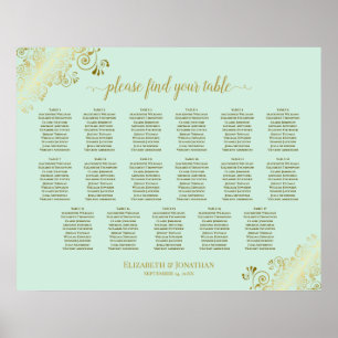 17 Tabelle Minze Green & Gold Hochzeitskarte Poster