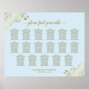 17 Tabelle Powder Blue & Gold Hochzeitskarte Poster