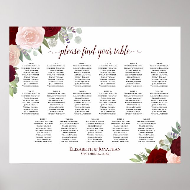 17 Tableau Mariage floral rouge et rose (Devant)