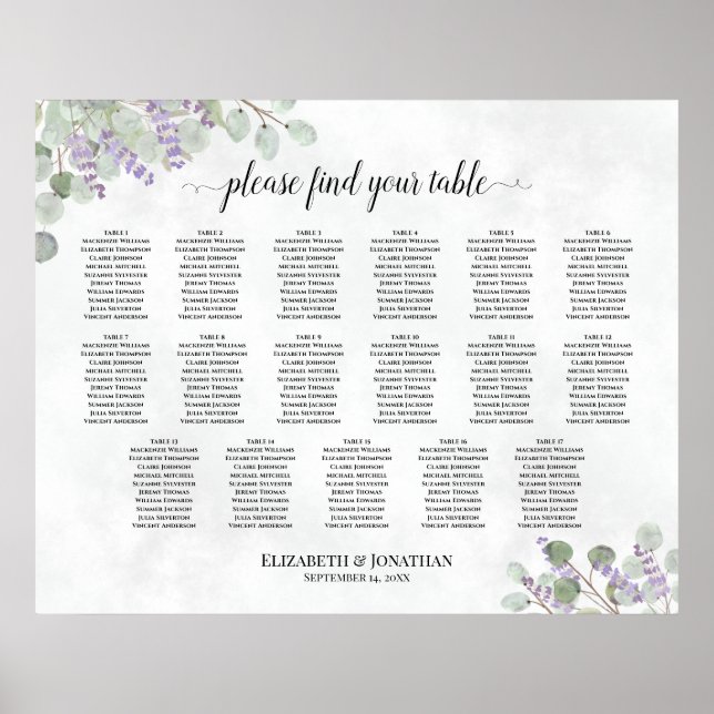 17 Tableau Mariage Sièges Lavender Eucalyptus (Devant)