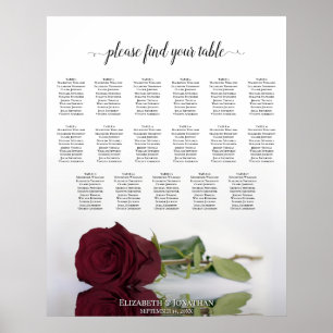 17 Tisch Elegante Burgunderrose Sitzordnung Poster