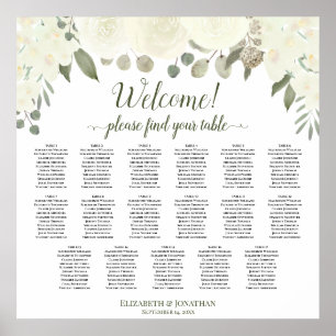 17 Tisch Elfenbein Weiß Floral Hochzeit Sitzordnun Poster