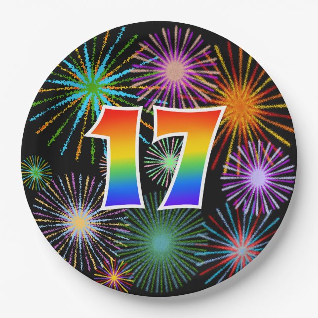 17. Veranstaltung - Spaß, farbig, kühl, Regenbogen Pappteller (Vorderseite)