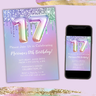 17e anniversaire Invitation fête rose violet Parti