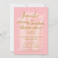 17e anniversaire Invitation Filles Coeurs d'or ros