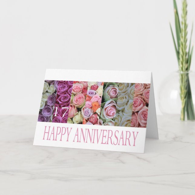 17e anniversaire Mariage Carte pastel roses (Devant)