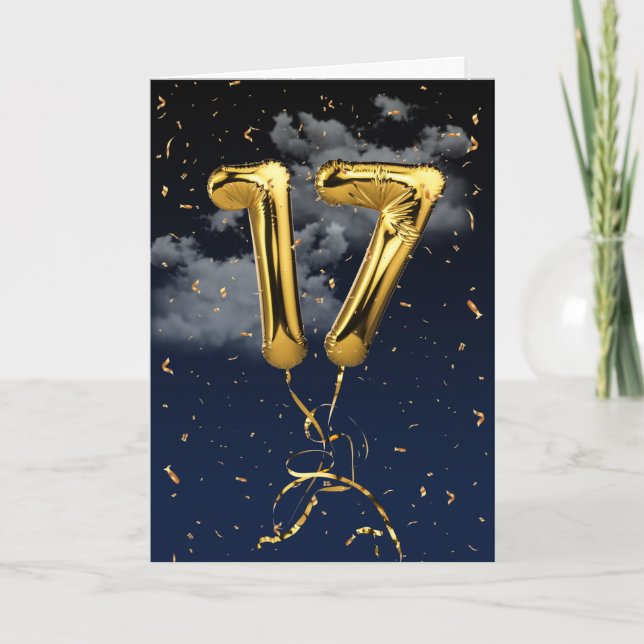 17e anniversaire Mylar Balloon or et carte Confett (Devant)