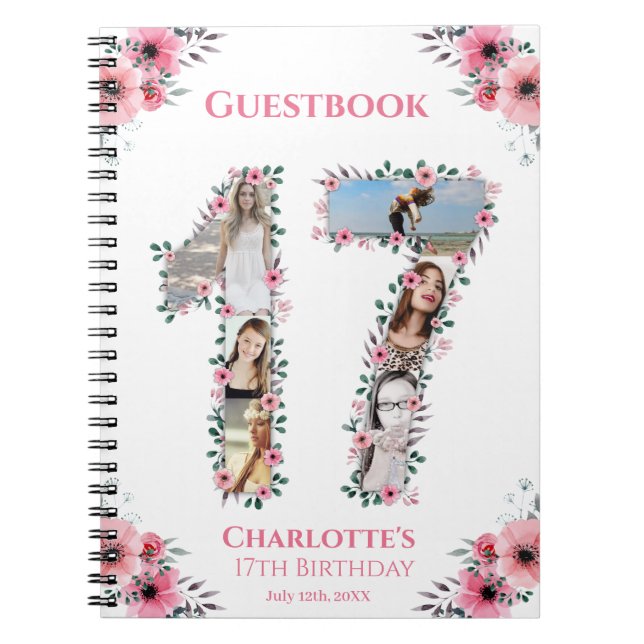 17e anniversaire Photo Collage rose Fleur Livre d' (Devant)
