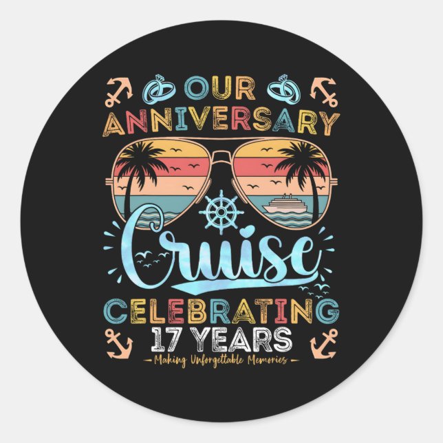 17th Anniversary Cruise Celebrating 17 Years Coupl Runder Aufkleber (Vorderseite)