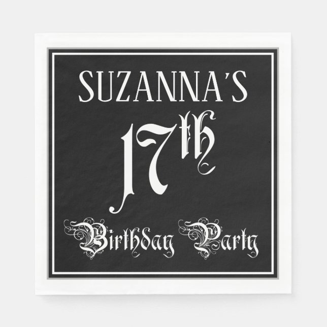 17th Birthday Party — Fancy Script + Custom Name Serviette (Vorderseite)