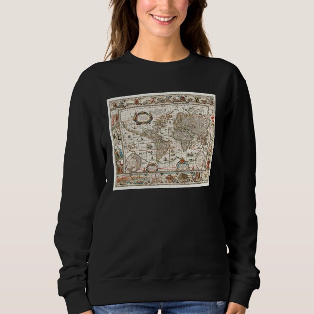17TH CENTURY ANTIQUE WORLD MAP HISTORY GEOGRAPHY E SWEATSHIRT (Vorderseite)