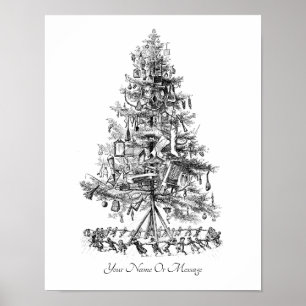 1800er Kunst Kid singt und tanzt Weihnachtsbaum Poster