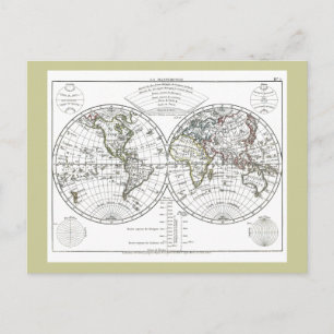 1806 Atlas Karte: La Mappemonde von Eustache Héris Postkarte